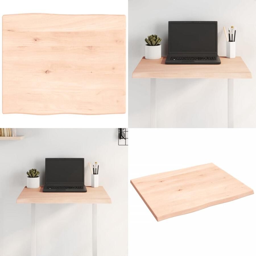 VidaXL Tafelblad natuurlijke rand 60x50x2 cm massief eikenhout Tafelblad Tafelbladen Plank Houten Tafelblad