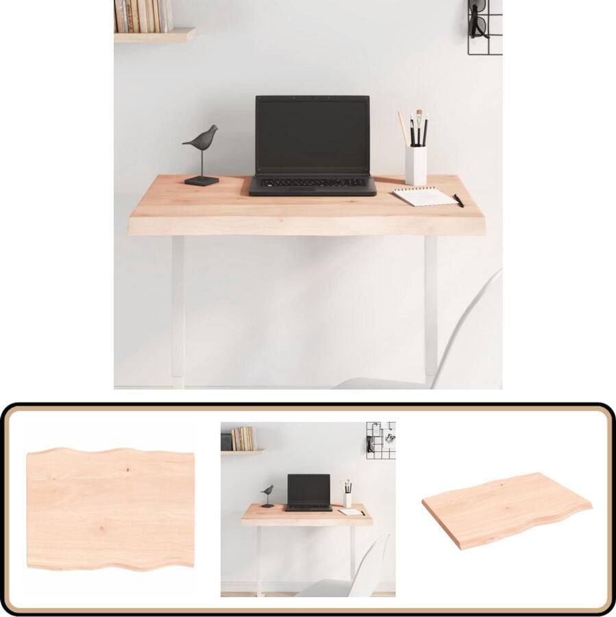 VidaXL Tafelblad Natuurlijke Rand Massief Eikenhout Tafelblad Eikenhout Massief Hout Vintage Tafel Landelijke Stijl Eetkamerstoel Salontafel Koffietafel