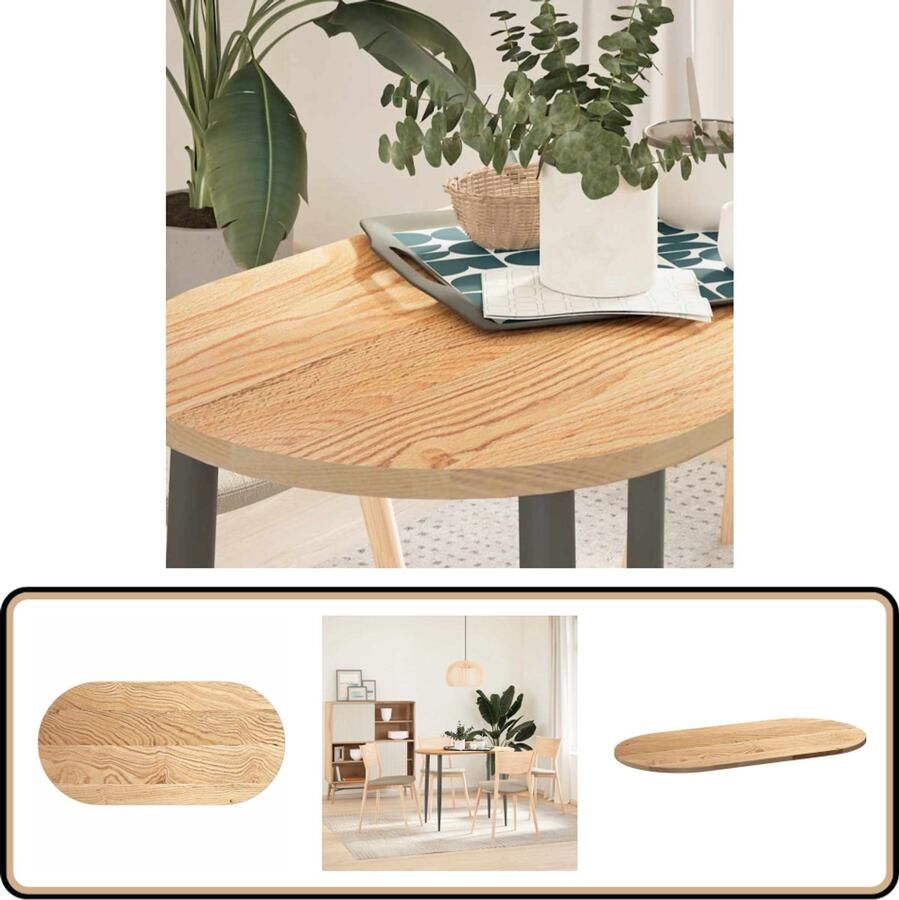 VidaXL Tafelblad Ovaal 100x50x2 cm Massief Eikenhout Eikenhouten Tafelblad Oval Tafellaag Salontafelblad Massief Eikenhout Tafel Accessoires