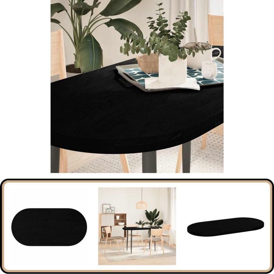 The Living Store Tafelblad 120x60x4 cm ovaal massief eikenhout donkerbruin Eikenhouten Tafelblad Oval Tafellaag Salontafelblad Eetkamertafelblad Massief Eikenhout