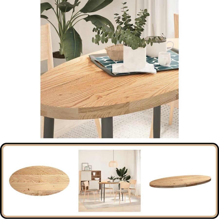 VidaXL Tafelblad Ovaal 120x60x4 cm Massief Eikenhout Eikenhouten Tafelblad Oval Tafellaar Salontafelblad Doe-het-zelf Tafel Vintage Tafel