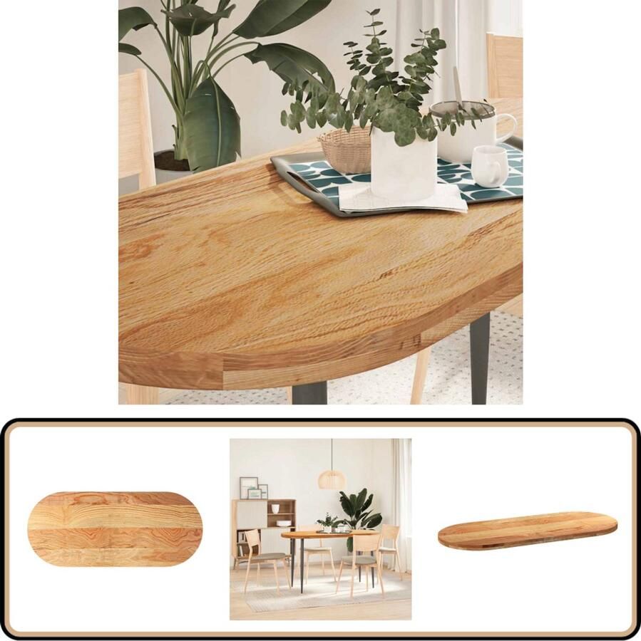 VidaXL Tafelblad Ovaal 140x60x4 cm Massief Eikenhout Eikenhouten Tafelblad Oval Tafellaag Salontafelblad Eetkamertafelblad Massief Eikenhout