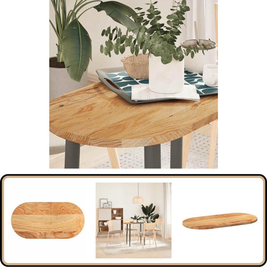 VidaXL Tafelblad Ovaal 80x40x2 cm Massief Eikenhout Massief Eikenhout Tafelblad Oval Tafellaag Salontafelblad Eetkamertafelblad Vintage Tafelblad