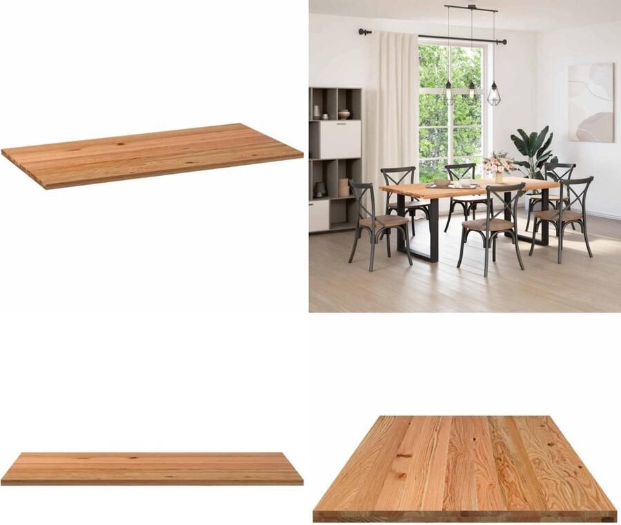 VidaXL Tafelblad rechthoekig 200x100x4 cm massief eikenhout lichtbruin Tafelblad Tafelbladen Eettafelblad Eetkamer Tafelblad