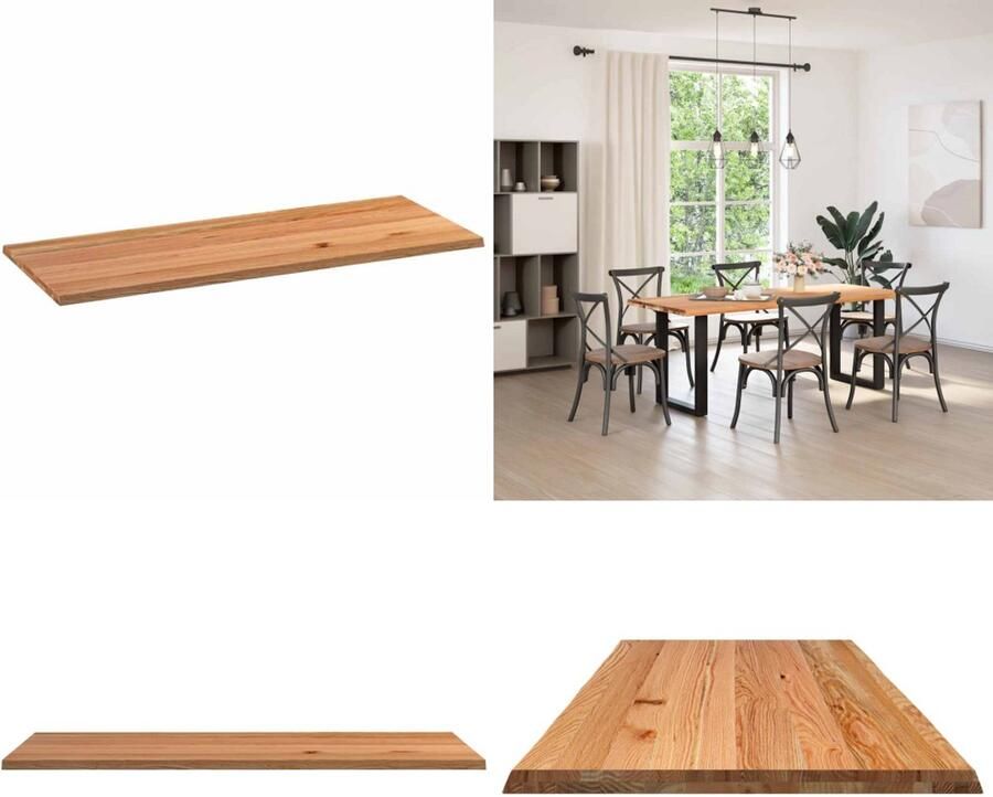 VidaXL Tafelblad rechthoekig 200x80x4 2cm massief eikenhout lichtbruin Tafelblad Tafelbladen Eettafelblad Eetkamer Tafelblad