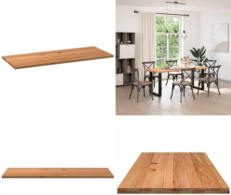 VidaXL Tafelblad rechthoekig 200x80x4 cm massief eikenhout lichtbruin Tafelblad Tafelbladen Eettafelblad Eetkamer Tafelblad