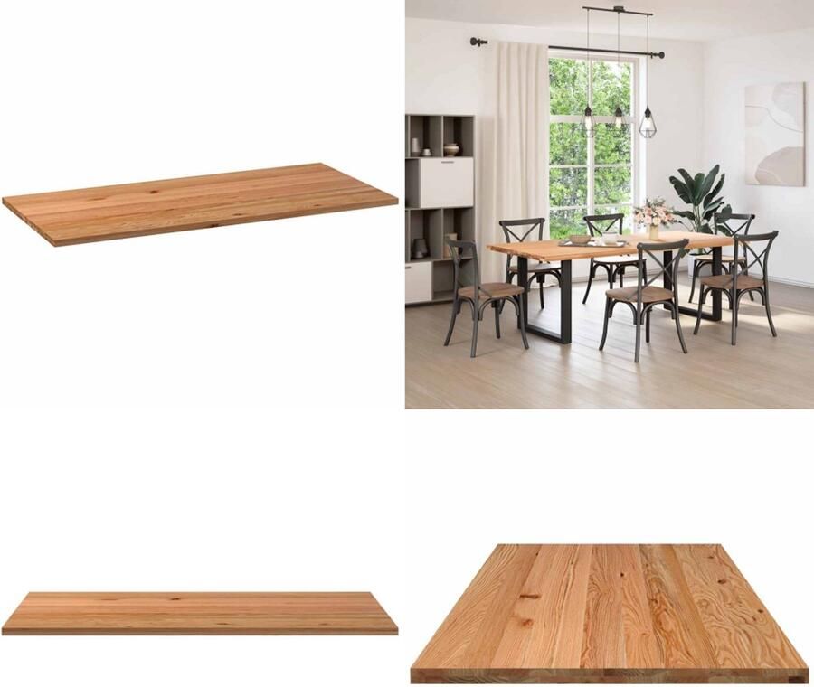 VidaXL Tafelblad rechthoekig 220x100x4 cm massief eikenhout lichtbruin Tafelblad Tafelbladen Eettafelblad Eetkamer Tafelblad
