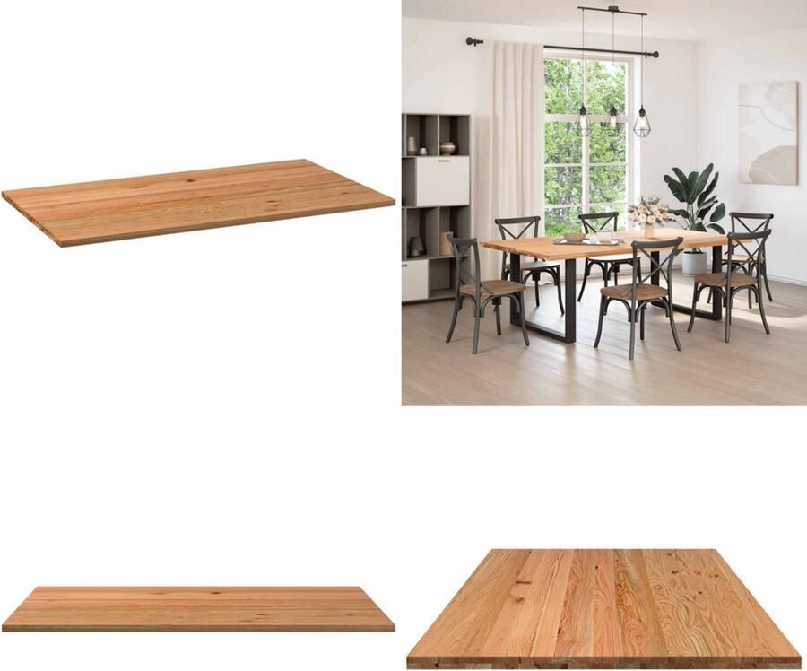 VidaXL Tafelblad rechthoekig 220x120x4 cm massief eikenhout lichtbruin Tafelblad Tafelbladen Eettafelblad Eetkamer Tafelblad