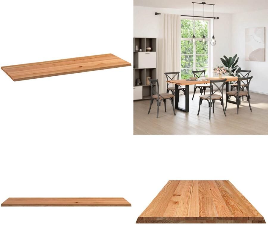 VidaXL Tafelblad rechthoekig 220x80x4 2cm massief eikenhout lichtbruin Tafelblad Tafelbladen Eettafelblad Eetkamer Tafelblad