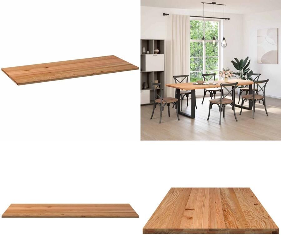 VidaXL Tafelblad rechthoekig 240x100x4 cm massief eikenhout lichtbruin Tafelblad Tafelbladen Eettafelblad Eetkamer Tafelblad