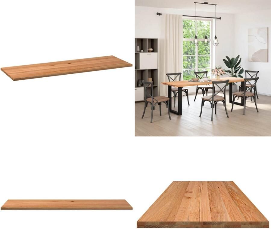 VidaXL Tafelblad rechthoekig 240x80x4 cm massief eikenhout lichtbruin Tafelblad Tafelbladen Eettafelblad Eetkamer Tafelblad