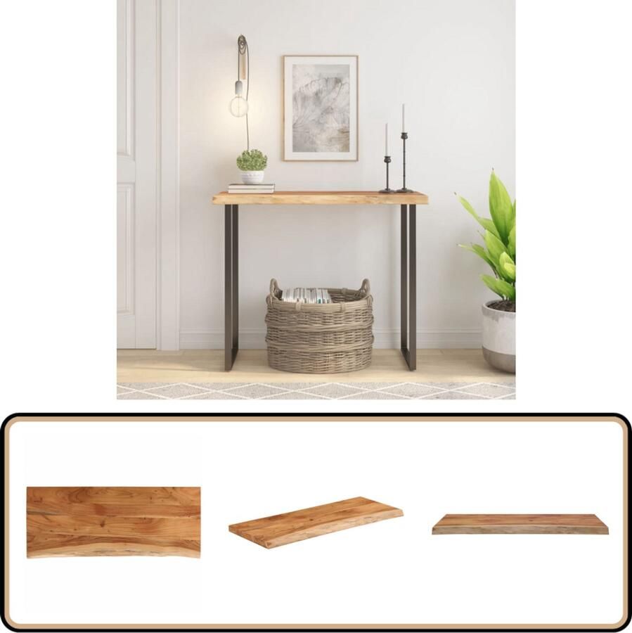 The Living Store Tafelblad rechthoekig natuurlijke rand 90x40x2 5 cm acaciahout Houten Tafelblad Acacia Hout Tafelblad Vervangen Bartafel Bijzettafel