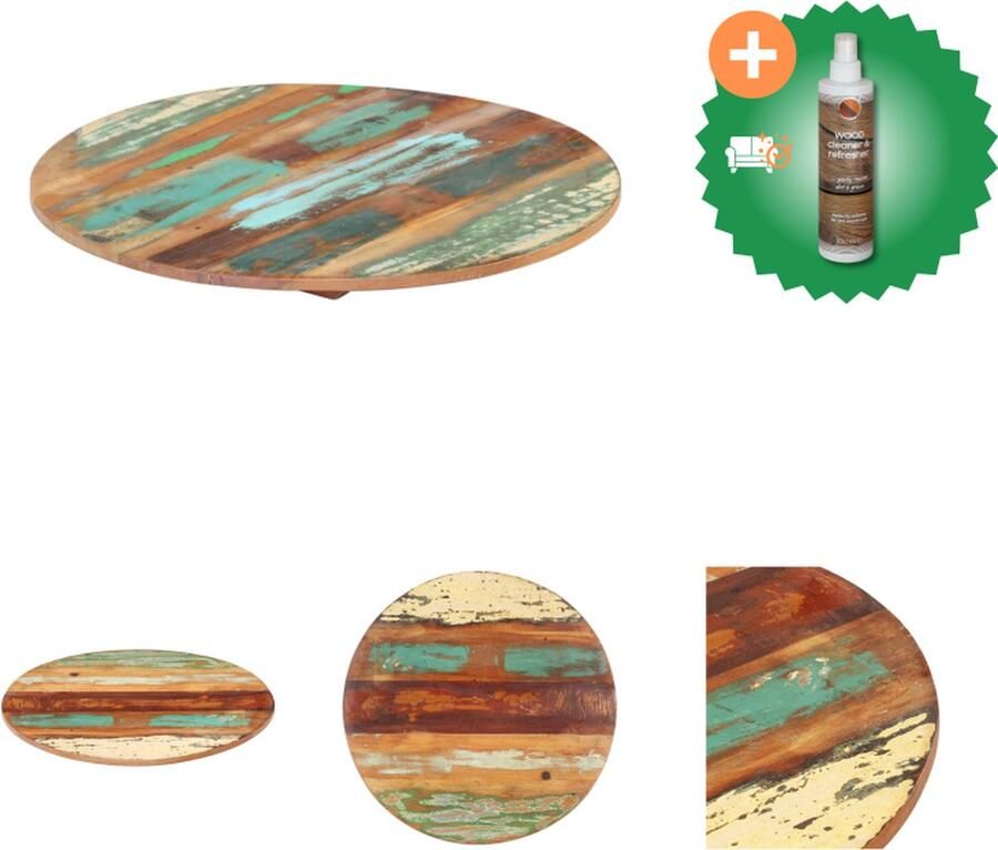 VidaXL Tafelblad rond 15-16 mm 50 cm massief gerecycled hout Tafelonderdeel Inclusief Houtreiniger en verfrisser