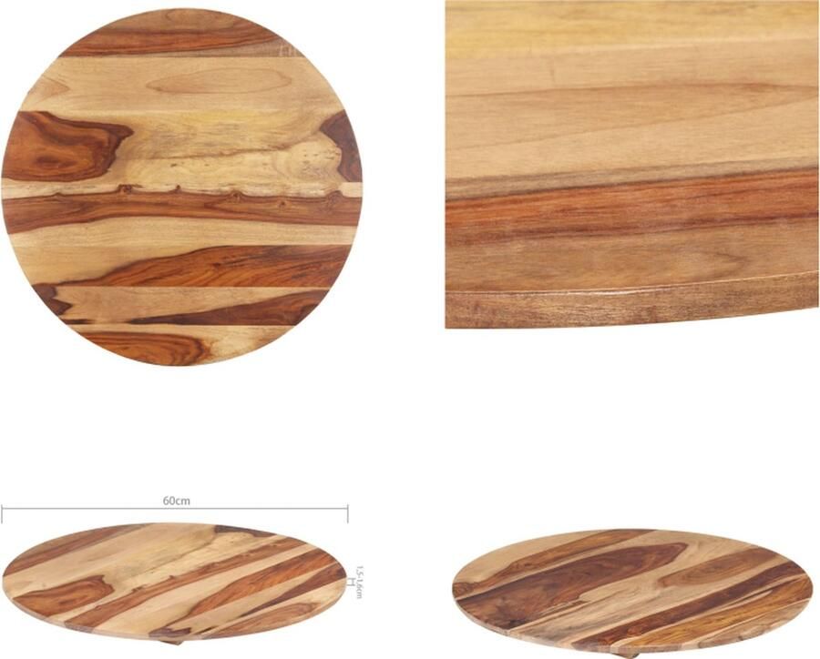 VidaXL Tafelblad rond 15-16 mm 60 cm massief sheeshamhout Tafelblad Tafelbladen Vervangende Tafelblad Vervangende Tafelbladen