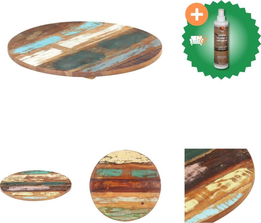 VidaXL Tafelblad rond 25-27 mm 50 cm massief gerecycled hout Tafelonderdeel Inclusief Houtreiniger en verfrisser