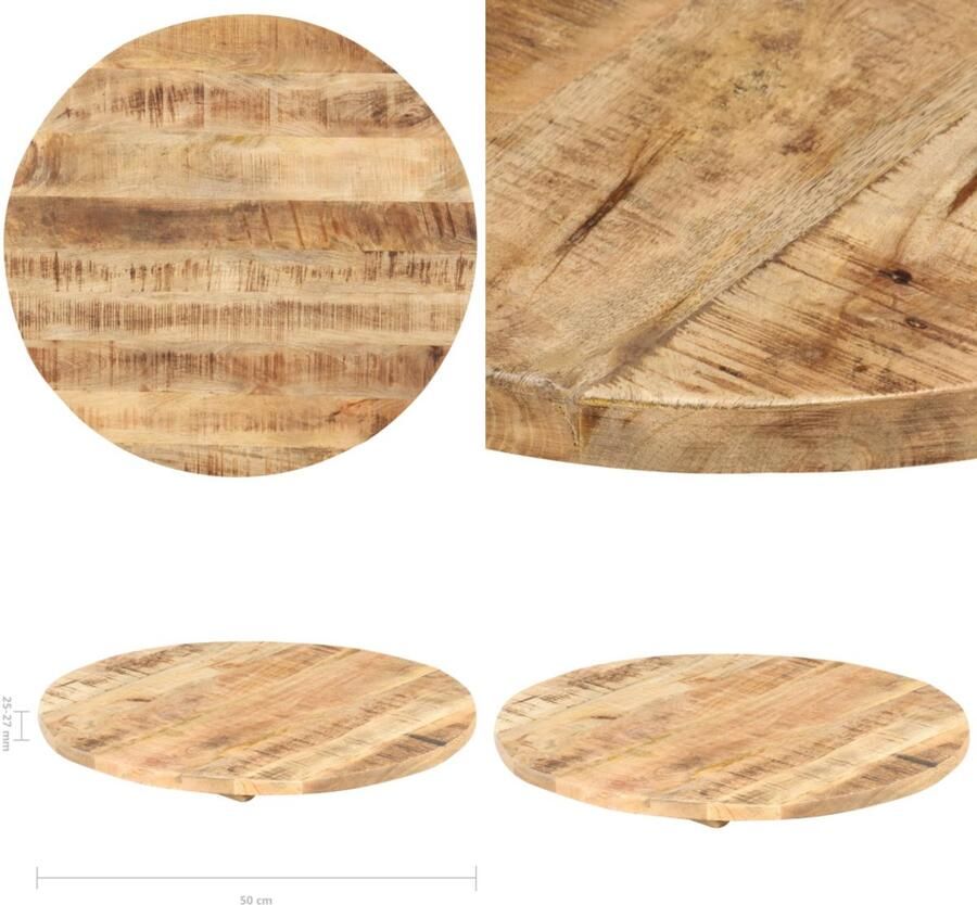 VidaXL Tafelblad rond 25-27 mm 50 cm massief mangohout Tafelblad Tafelbladen Houten Tafelblad Massief Houten Tafelblad