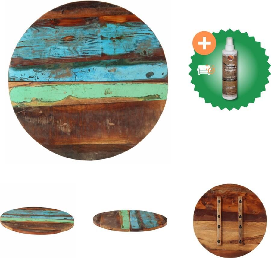 VidaXL Tafelblad rond 25-27 mm 60 cm massief gerecycled hout Tafelonderdeel Inclusief Houtreiniger en verfrisser
