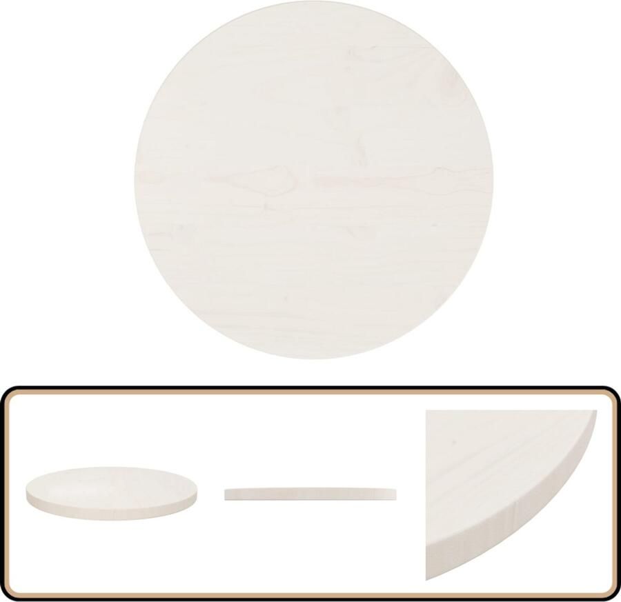 VidaXL Tafelblad Rond 40 cm Massief Grenenhout Wit Tafeltje Tafelblad Grenenhout Wit Rond Tafelblad