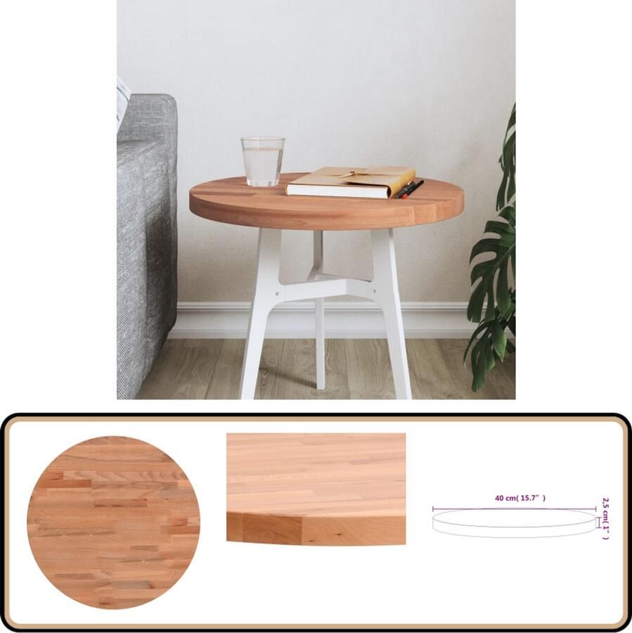 VidaXL Tafelblad Rond Ø40x2 5 cm Massief Beukenhout Houten Tafelblad Beukenhout Tafelblad Vervangen Ronde Tafelblad Bartafel Bijzettafel