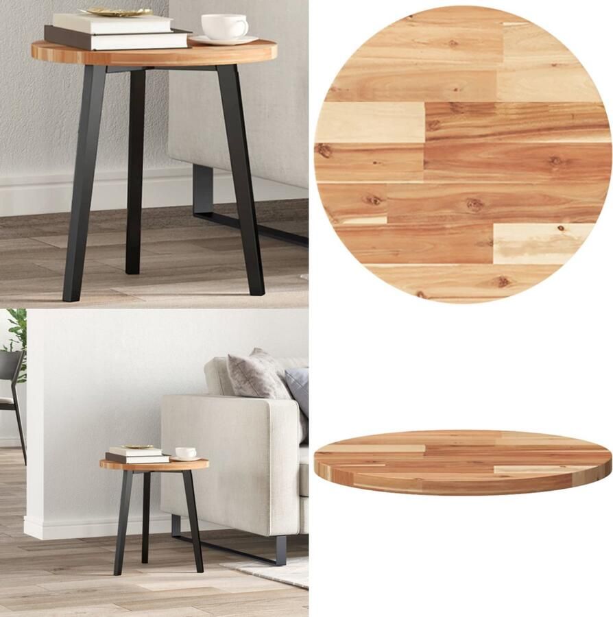 VidaXL Tafelblad rond Ø 40x2 cm massief acaciahout Tafelblad Tafelbladen Vervangend Tafelblad Meubelpaneel
