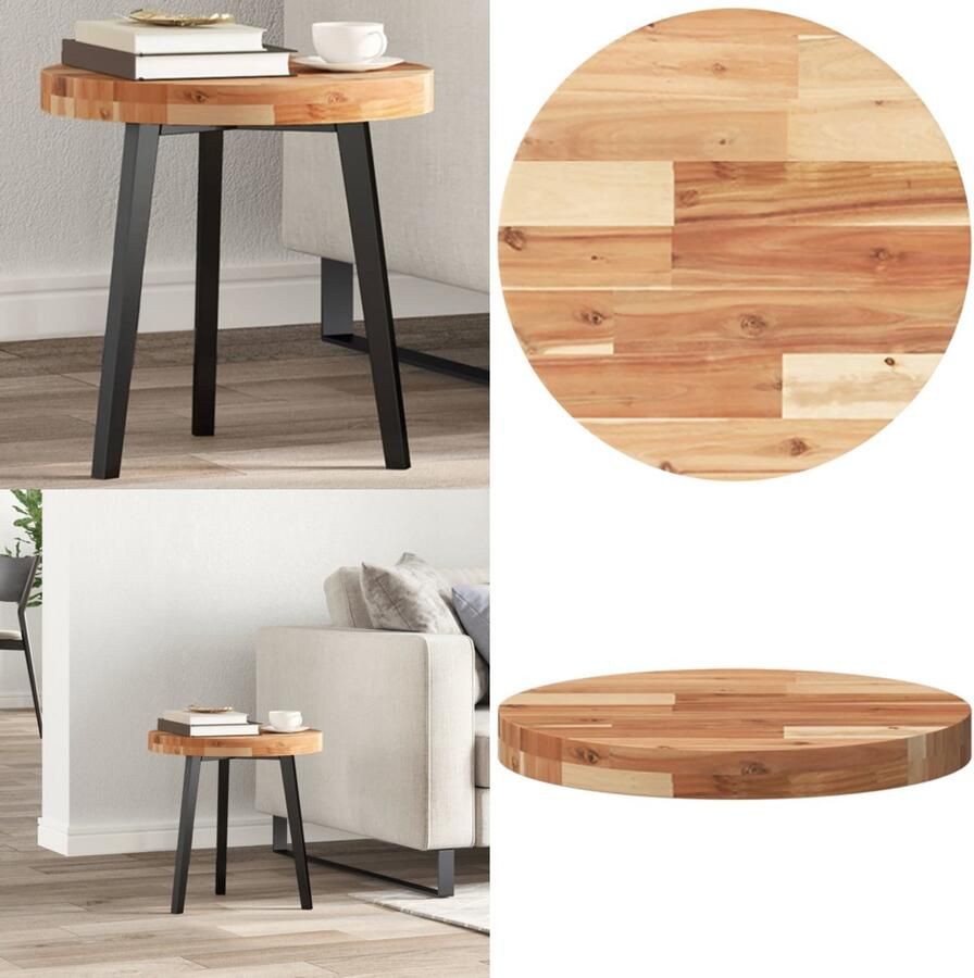 VidaXL Tafelblad rond Ø 40x4 cm massief acaciahout Tafelblad Tafelbladen Vervangend Tafelblad Meubelpaneel