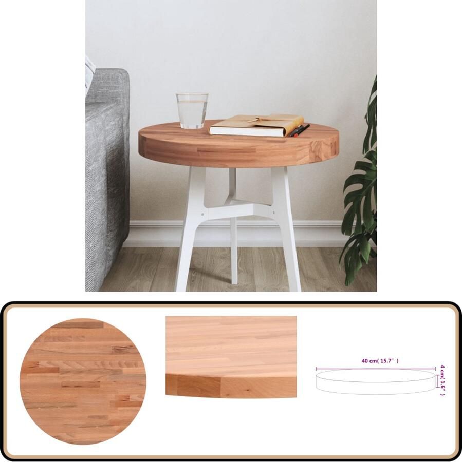VidaXL Tafelblad Rond 40x4 cm Massief Beukenhout Houten Tafelblad Rond Tafelblad Beukenhout Tafelblad Vervangen Salontafelblad Barkruk