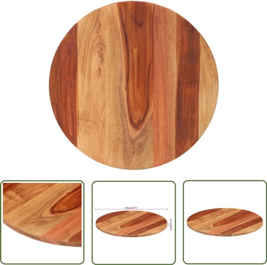 VidaXL Tafelblad Rond 50 cm Massief Acaciahout Tafelblad Acacia Hout Landelijke Stijl Vintage Tafel Salontafel Eettafel Ronde Tafel Rustic Decor