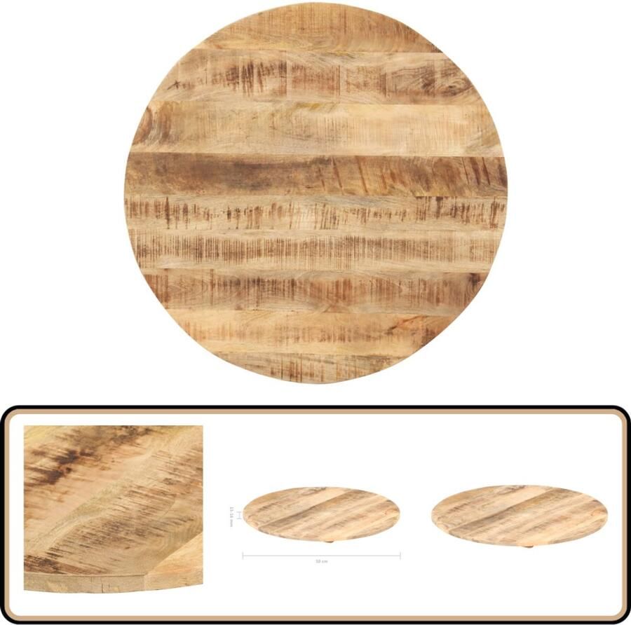 VidaXL Tafelblad Rond 50 cm Massief Mangohout Tafelblad Mangohout Industrieel Design Vintage Tafelblad Ronde Tafelblad