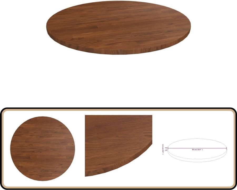 The Living Store Tafelblad rond Ø50x1 5 cm bewerkt massief eikenhout donkerbruin Eikenhouten Tafelblad Massief Hout Tafelblad Vervangen Vintage Tafel Rustic Design