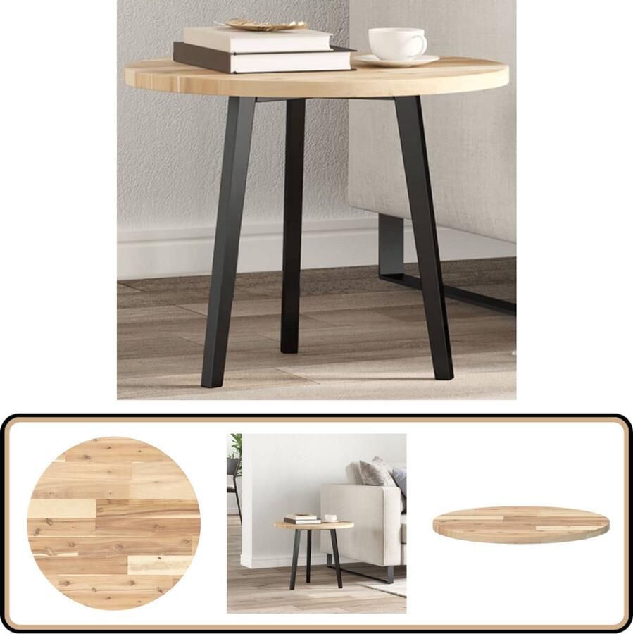 VidaXL Tafelblad Rond 50x2 cm Massief Acaciahout Bureau Blad Acacia Tafelblad Hout Ronde Tafelblad Acaciahout Onbewerkt Hout