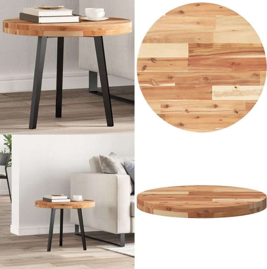 VidaXL Tafelblad rond Ø 50x4 cm massief acaciahout Tafelblad Tafelbladen Vervangend Tafelblad Meubelpaneel