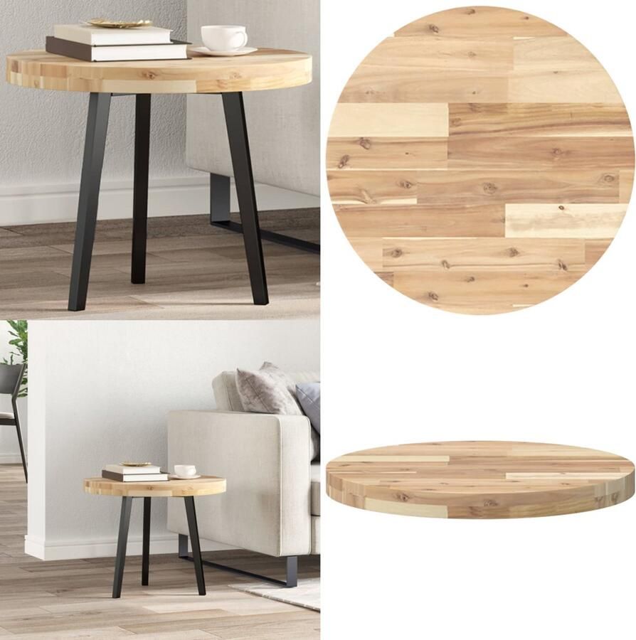 VidaXL Tafelblad rond Ø 50x4 cm massief acaciahout Tafelblad Tafelbladen Vervangend Tafelblad Meubelpaneel