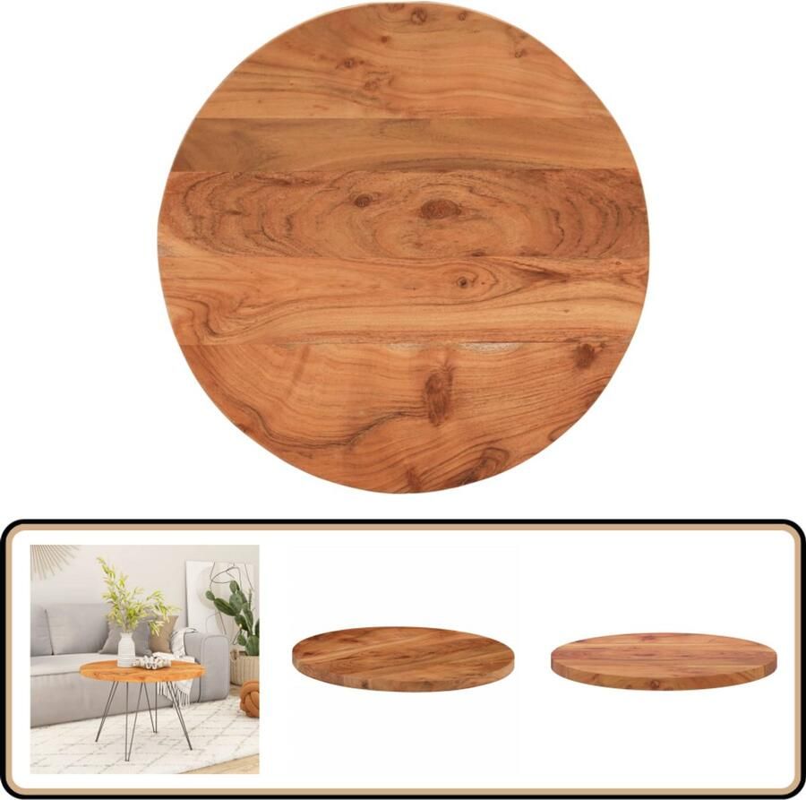VidaXL Tafelblad Rond 60 cm Massief Acaciahout Houten Tafelblad Ronde Tafelblad Salontafelblad Acaciahout Massief Hout