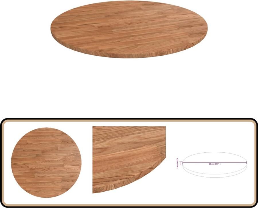 VidaXL Tafelblad Rond 60 cm Massief Eikenhout Tafelblad Eikenhouten Tafelblad Massief Hout Vintage Tafelblad Landelijke Stijl