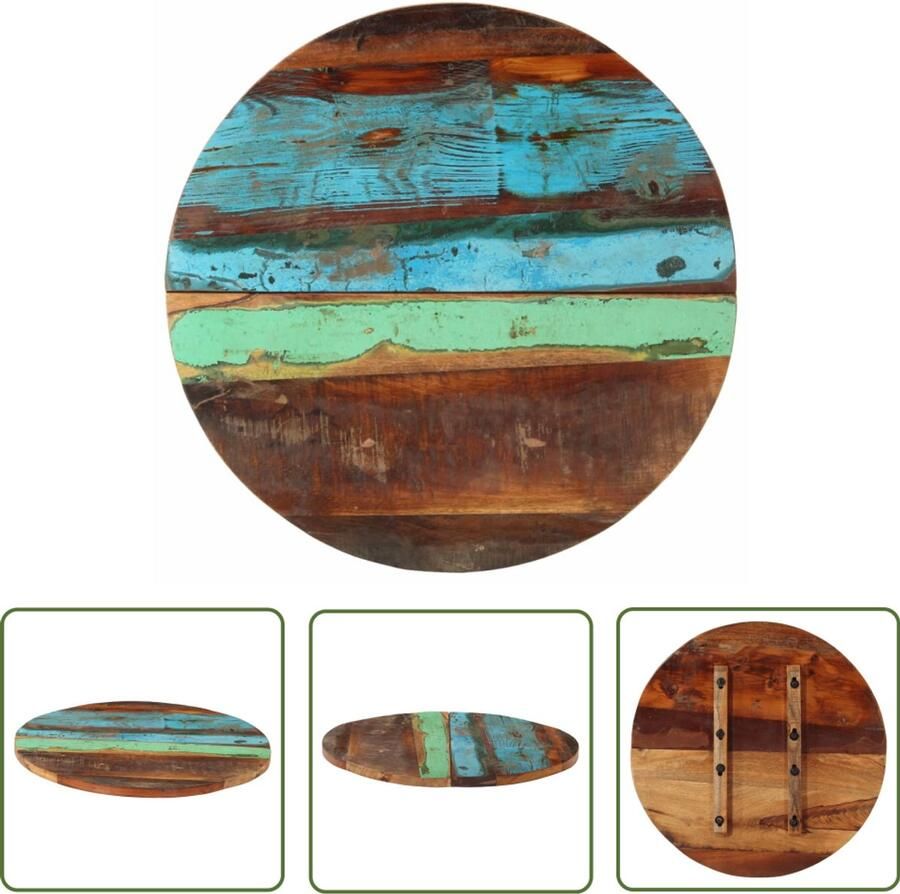 VidaXL Tafelblad Rond 60 cm Massief Gerecycled Hout Tafelblad Houten Tafelblad Vintage Tafelblad Industrieel Tafelblad Herbruikbaar Materiaal Duurzaam Meubilair Retro Design Rustic Decor