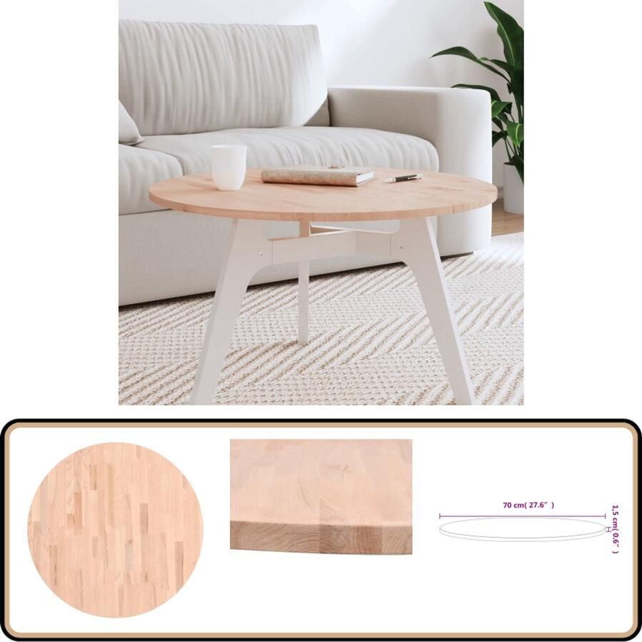VidaXL Tafelblad Rond 70 cm Massief Beukenhout Houten Tafelblad Ronde Tafelblad Beukenhout Tafelblad Salontafel Blad Tafellaag