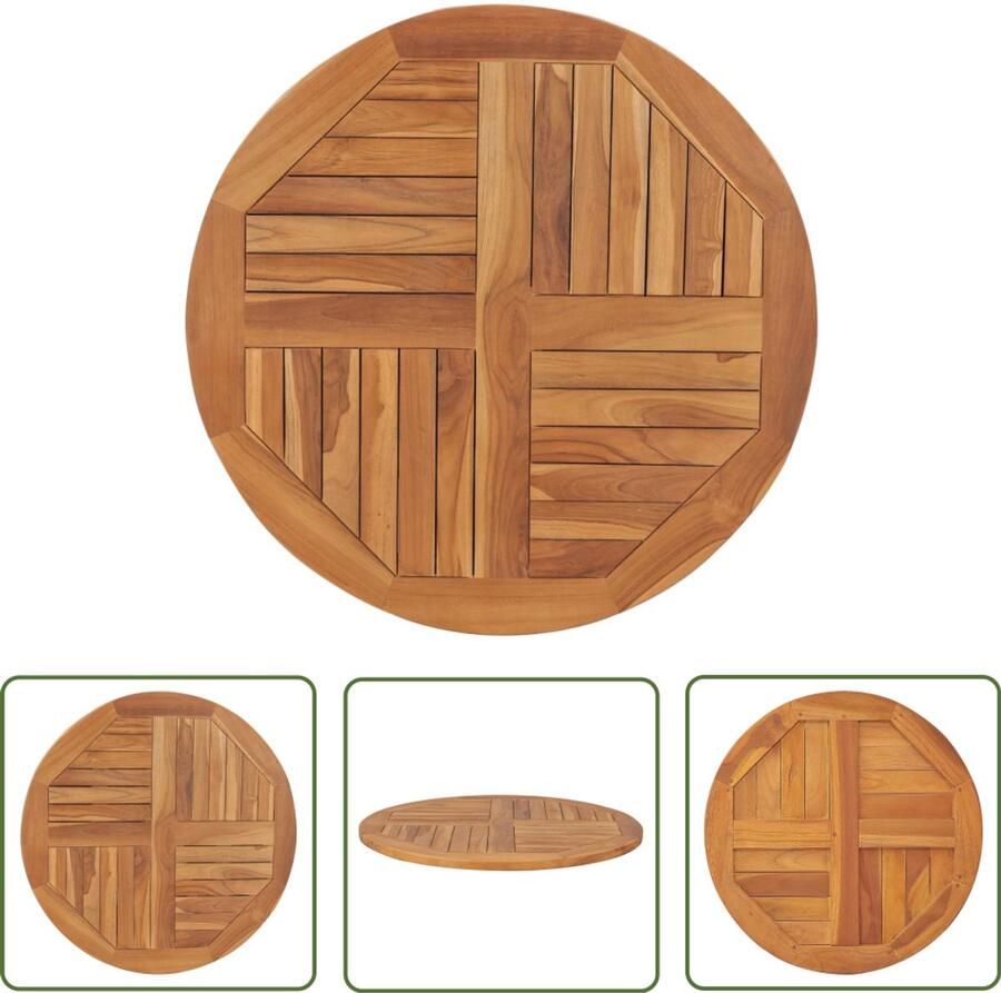 VidaXL Tafelblad Rond 80 cm Massief Teakhout Tafelblad Teak Ronde Tafel Tafeltje Buitenkamerset Tuintafel Terrastisch