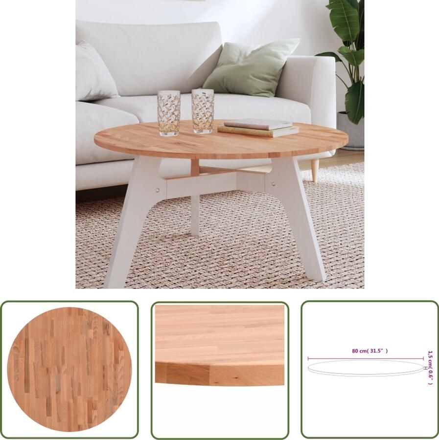 VidaXL Tafelblad Rond 80x1 5 cm Massief Beukenhout Tafelblad Houten Tafelblad Beukenhouten Tafelblad Ronde Tafelblad Salontafel Vintage Tafelblad Industrieel Tafelblad