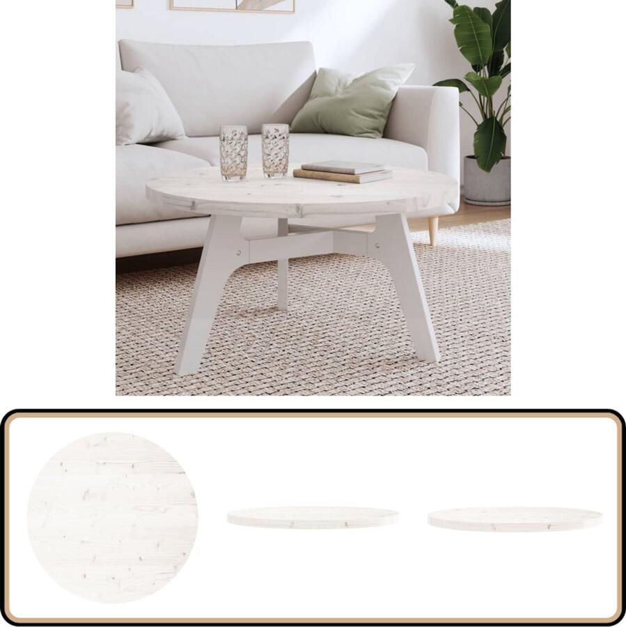 VidaXL -Tafelblad-rond-Ø80x3-cm-massief-grenenhout-wit - Foto 2