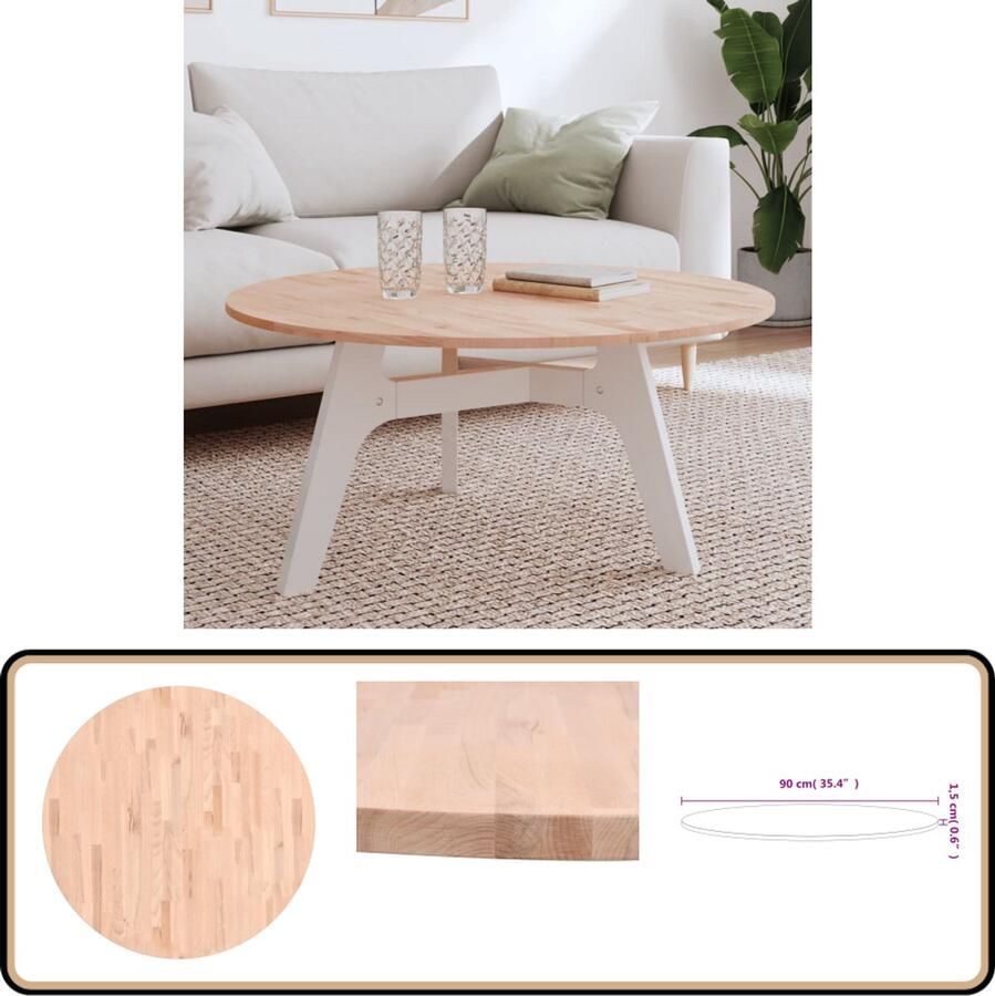 VidaXL Tafelblad Rond 90x1 5 cm Massief Beukenhout Houten Tafelblad Massief Beukenhout Ronde Tafel Salontafel Blad Tafel Vernieuwen