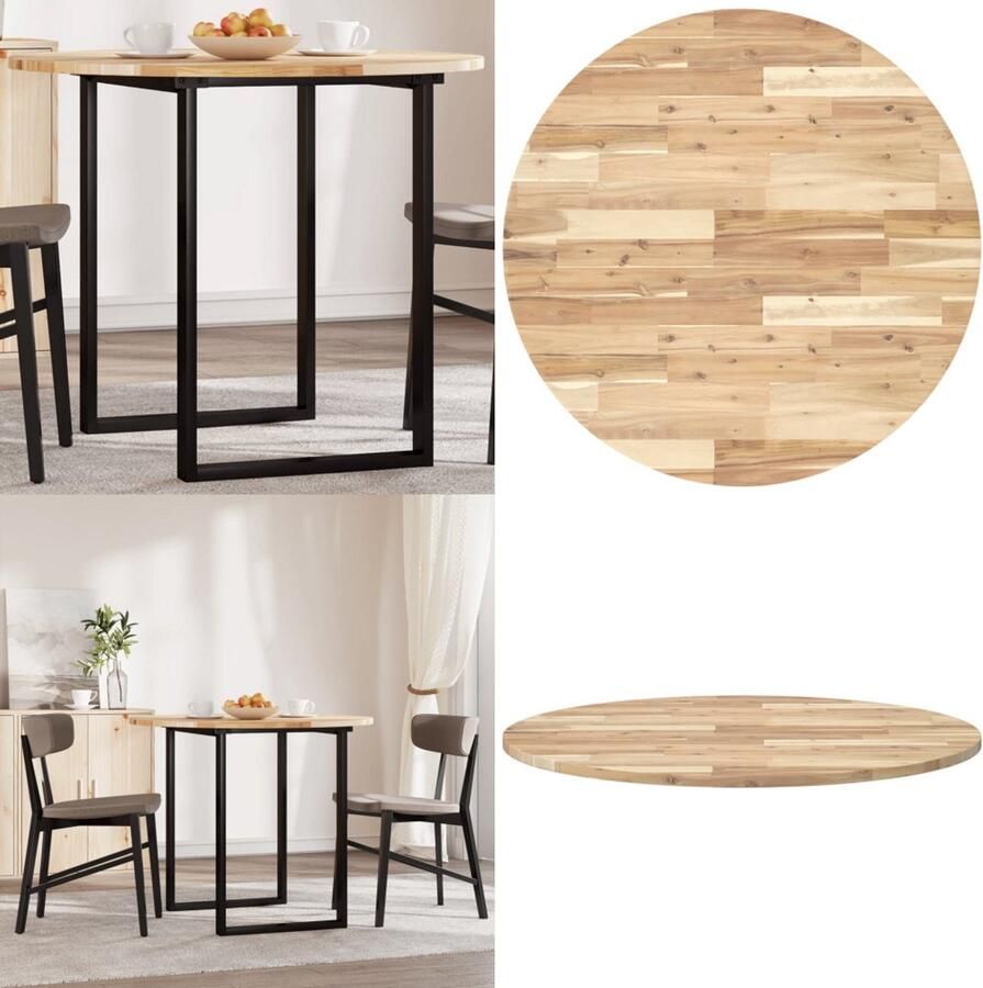 VidaXL Tafelblad rond Ø 90x2 cm massief acaciahout Tafelblad Tafelbladen Vervangend Tafelblad Meubelpaneel