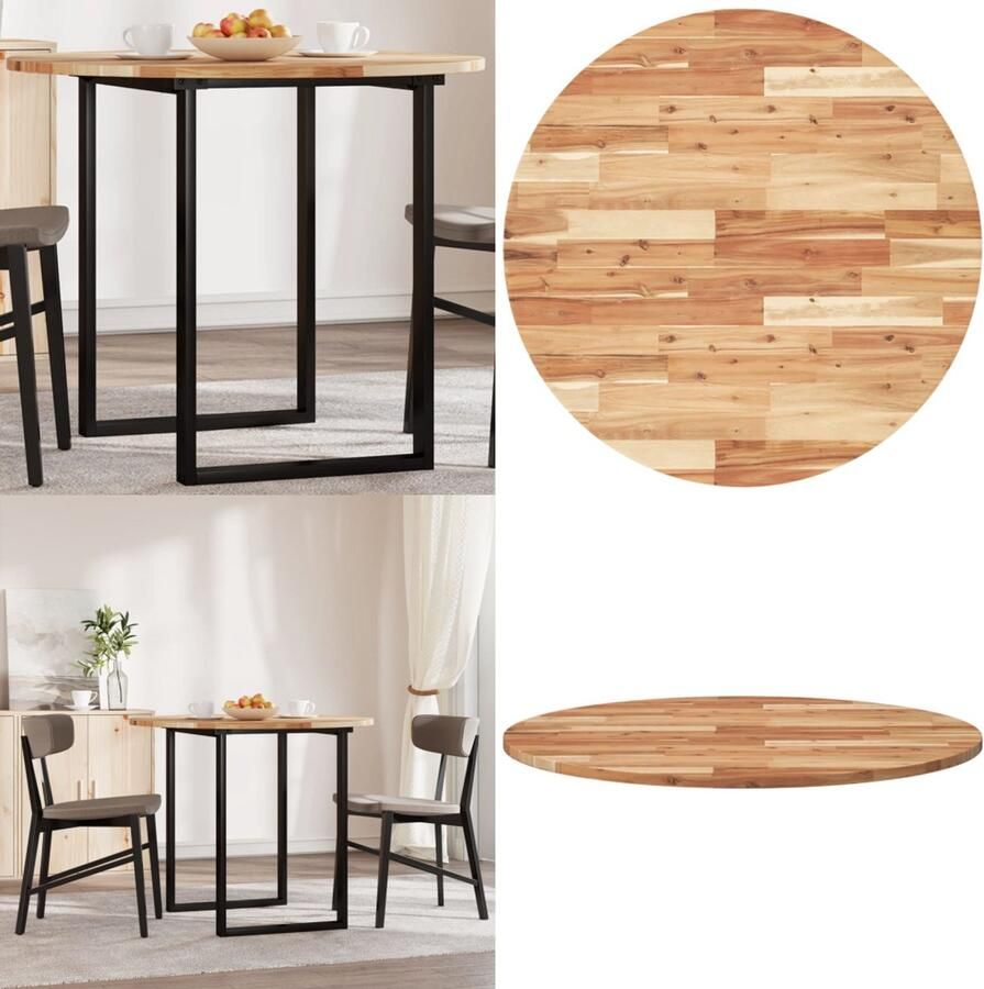 VidaXL Tafelblad rond Ø 90x2 cm massief acaciahout Tafelblad Tafelbladen Vervangend Tafelblad Meubelpaneel