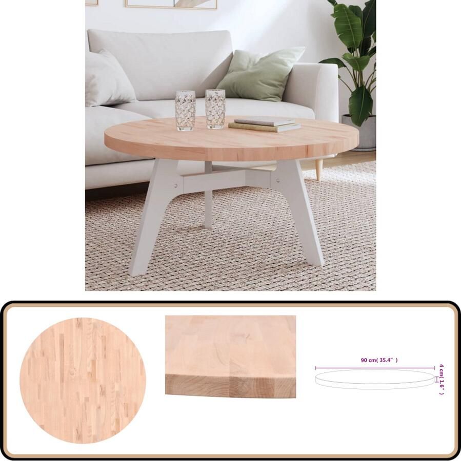 VidaXL Tafelblad Rond 90x4 cm Massief Beukenhout Houten Tafelblad Beukenhout Tafelblad Rond Tafelblad Salontafel Blad Vintage Tafelblad Handgemaakt Tafelblad Tweedehands Tafelblad Tafellaag