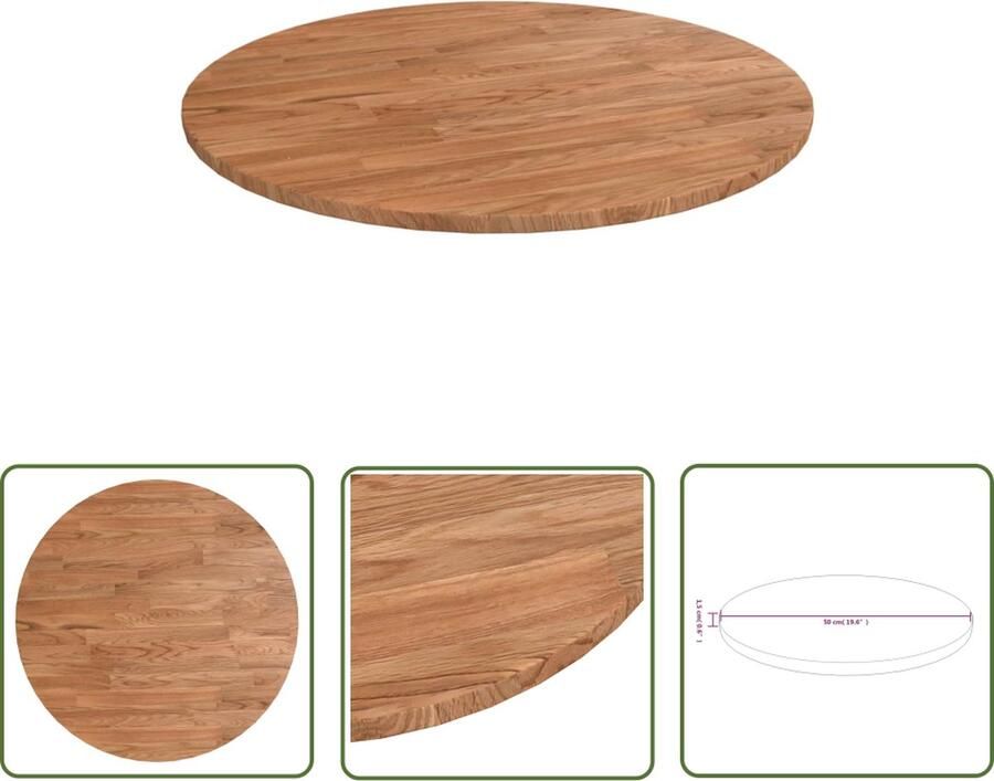 The Living Store Tafelblad rond Ø50x1 5 cm behandeld massief eiken lichtbruin Eikenhouten Tafelblad Rond Vintage Tafelblad Landelijke Tafelblad Rustic Tafelblad