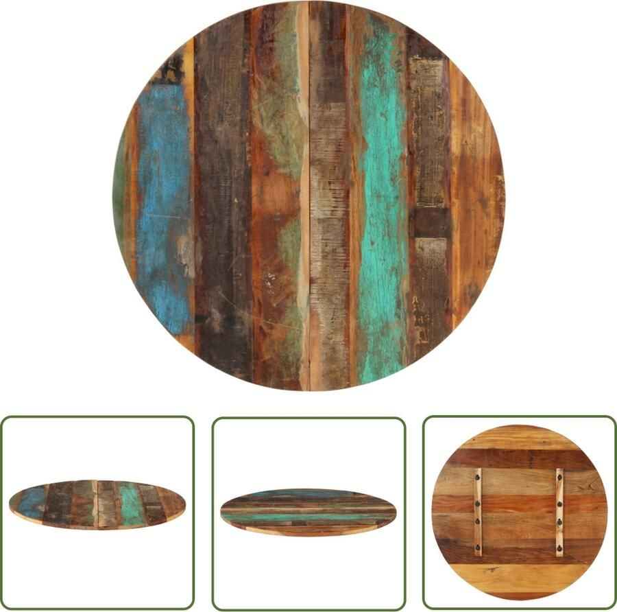 The Living Store Houten Tafelblad Gerecycled Massief Hout Diameter 80 cm Afwerking Gepolijst Geverfd en Gelakt Houten Tafelblad Rond Vintage Tafelblad Industrieel Tafelblad Gerecycleerd Hout - Foto 2