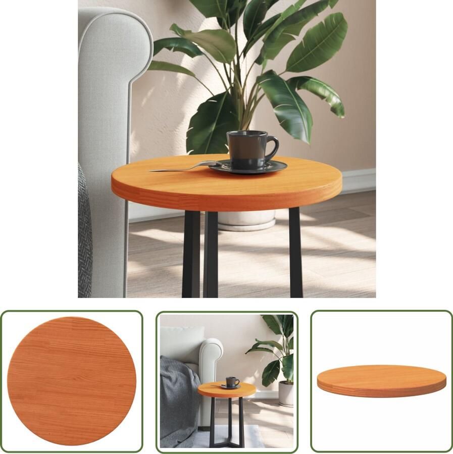 The Living Store Houten Tafelblad 40 x 2.5 cm (Ã¸ x D) Wasbruin Rustiek massief grenenhout Houten Tafelblad Rond Massief Grenenhout Vintage Tafelblad Rustic Tafelblad