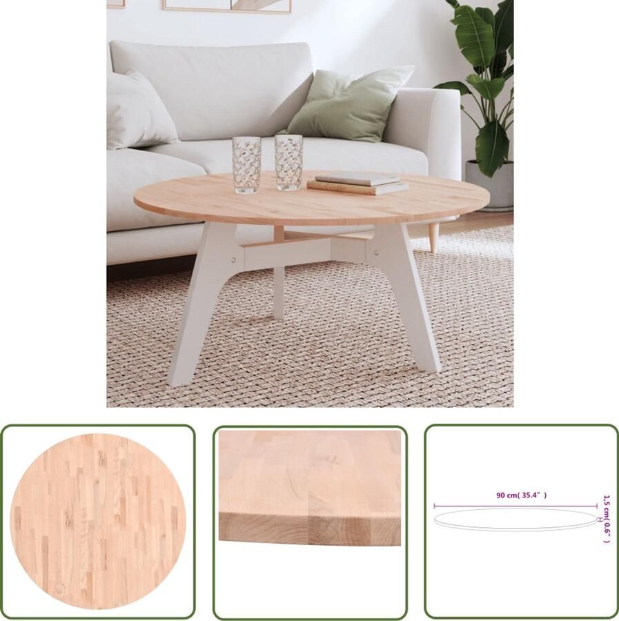 The Living Store Tafelblad rond Ø90x1 5 cm massief beukenhout Houten Tafelblad Rond Beukenhout Tafelblad Salontafel Blad Vintage Tafelblad
