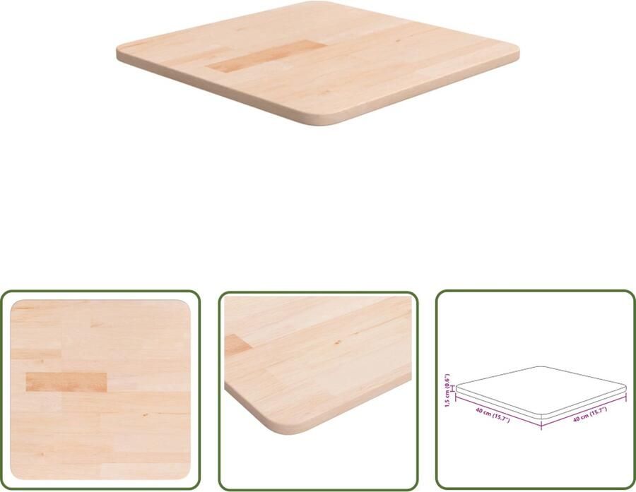 The Living Store Massief Eikenhouten Tafelblad 40 x 40 x 1.5 cm Rustiek Ontwerp Tafelblad Eikenhouten Tafelblad Massief Hout Rustic Design Vintage Stijl - Foto 2