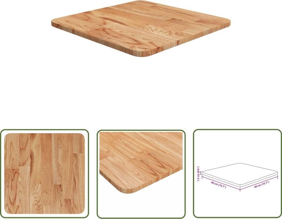 The Living Store Tafelblad vierkant 40x40x1 5cm massief eiken lichtbruin Eikenhouten Tafelblad Massief Eikenhout Tafelblad Vervangen Rustic Design Bruine Tafel - Foto 4