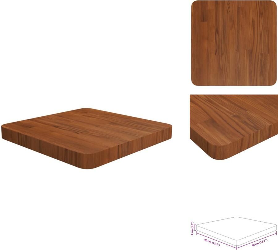 The Living Store Tafelblad vierkant 40x40x4cm behandeld eiken donkerbruin Massief Eikenhouten Tafelblad Eikenhouten Tafeltop Rustic Tafellaag Vintage Tafelblad Tweedehands Tafelblad - Foto 2